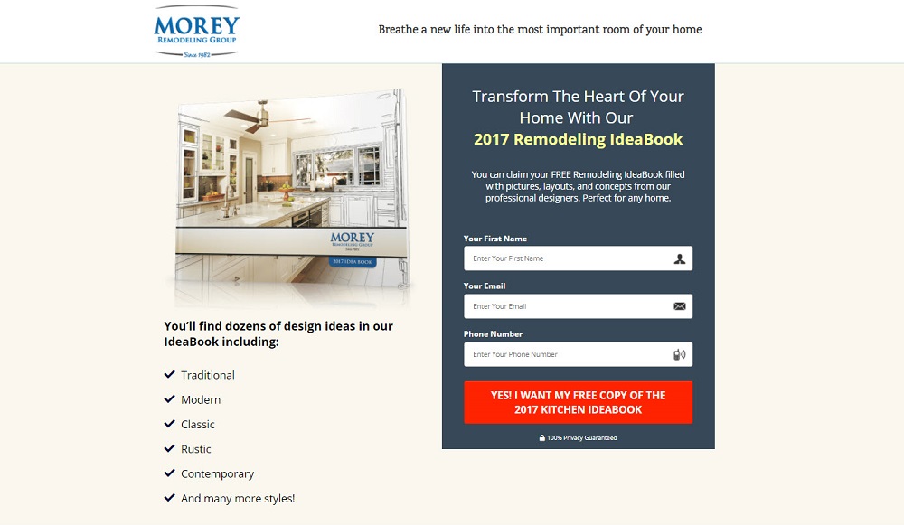 Example of a funnel offer by a remodeling company