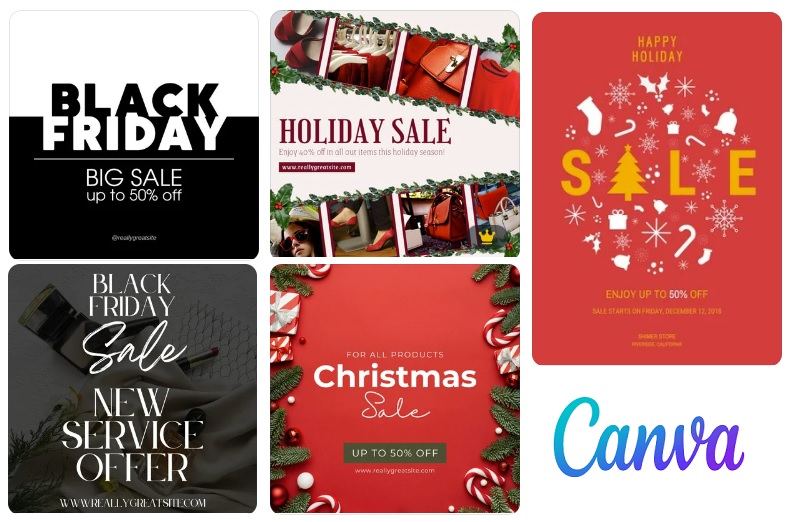 A few holiday graphics available on Canva.com. 
